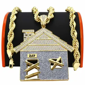 Giant Tr4p House Pendant – Gold & Silver Iced Out 30" Rope Chain Giant Tr4p House Pendant – Gold & Silver Iced Out 30" Rope Chain