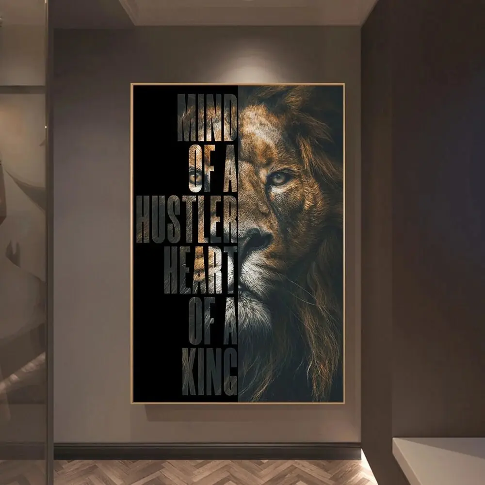 Majestic Lion Golden Abstract Painting Print King of the Jungle Canvas Wall Art Royal Animal Wall Decor Wildlife Ready to Hang Large Poster