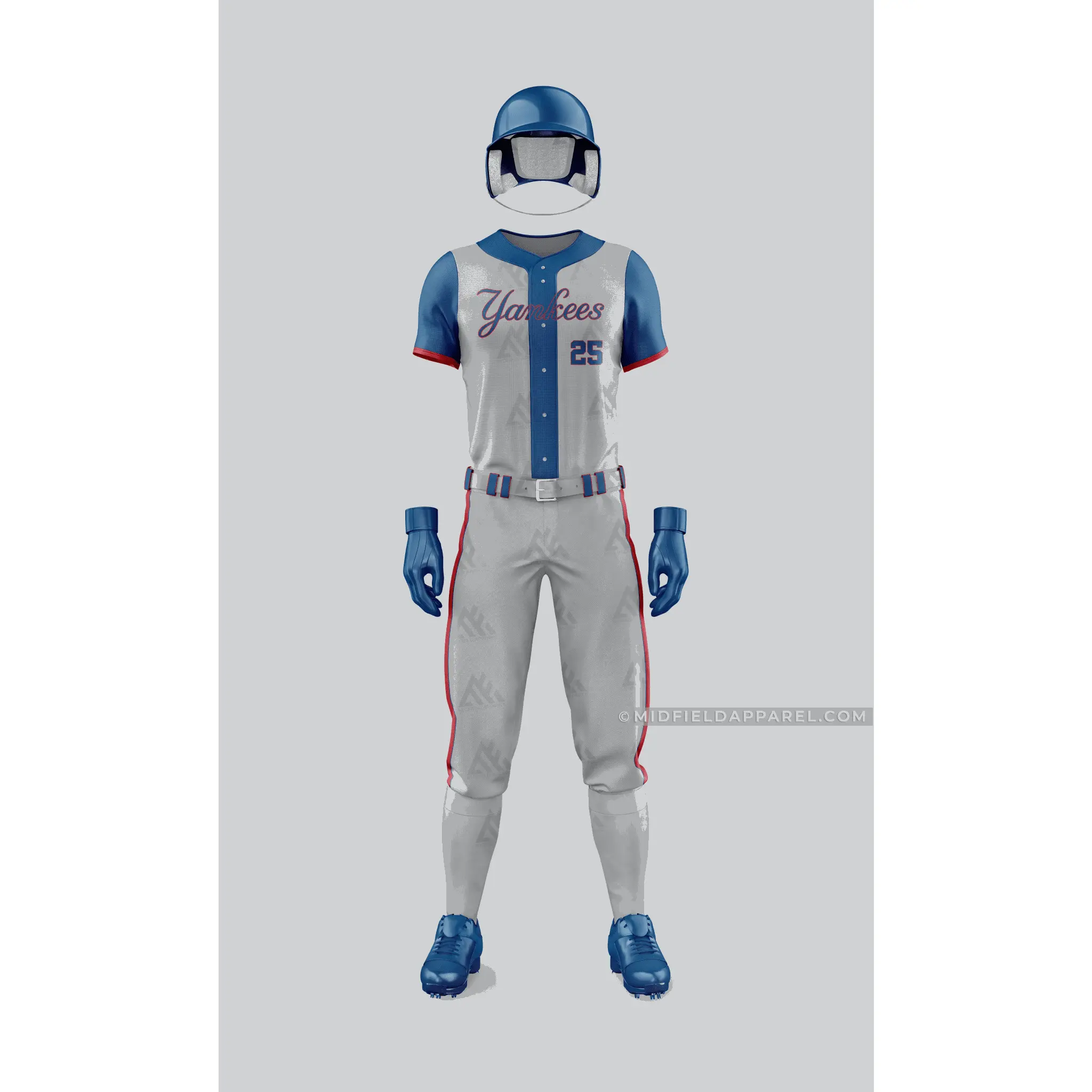 Grey Yankees Blue Baseball Uniform