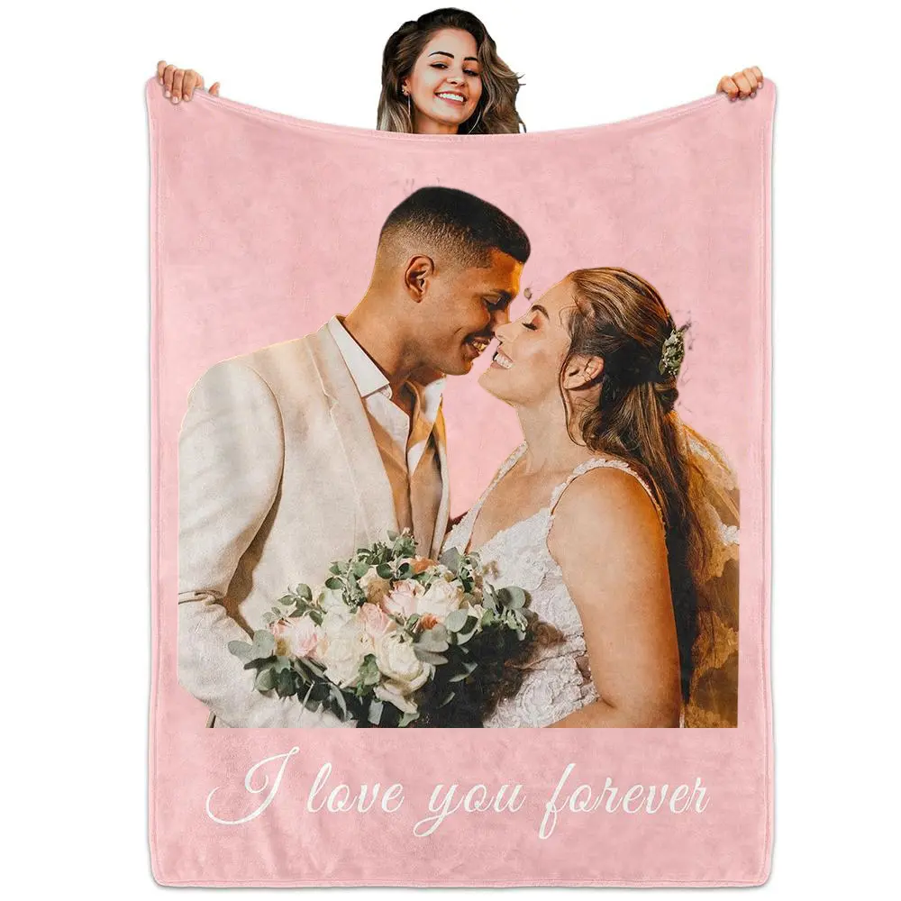 BARLEY ONE Custom Photo Blanket Soft Flannel Personalized for Weddings Mother's Day Father's Day Valentine's Day Various Ultra-Soft Thick Fabric Machine Washable Non-Irritating, Customized