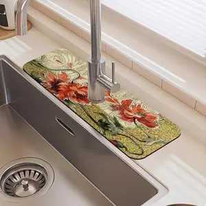 Floral Pattern Faucet Mat, 1 Count Waterproof Durable Rubber Splash Guard, Non-slip Sink Mat, Kitchen Sink Mat, Home Supplies
