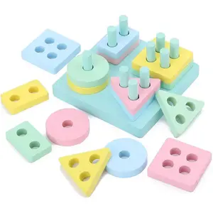 Wooden Sorting Stacking Toy, 1 Set Color Shape Block Stacker, Birthday Gift Puzzles, Multi Hole Cognitive Toys, Shape Sorter
