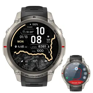 Outdoor GPS Smart Watch ,with Offline Map, BT Calling, Multi-Satellite Simultaneous Joint Positioning, 1.43 Inch AMOLED Screen,500Mah Battery, 5ATM Waterproof, Zinc+Aluminum Body ,Silicon Strap,Support BT Calling, 170+ Sports Mode, for Android IOS Phones