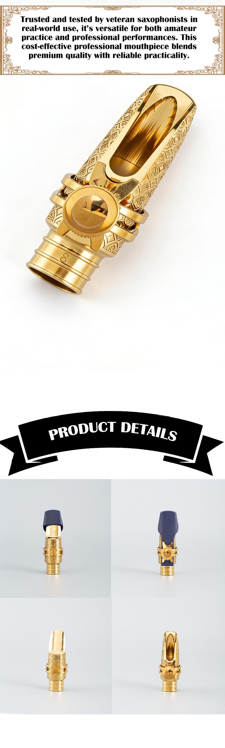 Luxury Gold Engraved Soprano Saxophone Mouthpiece, Professional Metal Sax Mouthpiece with Ligature for Beginner & Pro Players, Easy Blowing Clear Tone drums Strap Brass Carving Pattern bari tonesaxophone otama sopranosax news axophone alto saxo ph hne