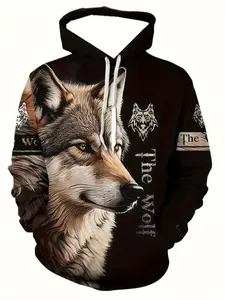 Men's Long Sleeve Hooded Sweatshirt, Casual Fitted Design, Drawstring Pocket Detail, Fashionable Graphic Print Jacket for All Seasons, Graphic Print Hoodie