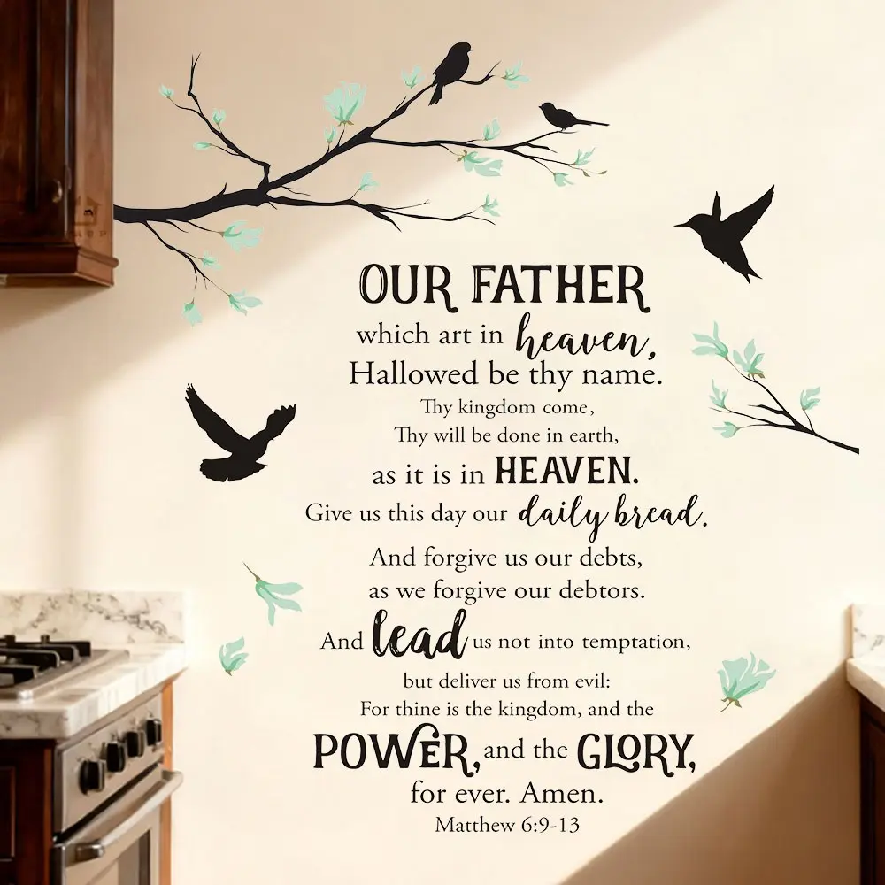 Christian Bible Verse Wall Sticker, Decorative Sticker, Decoration Items, Waterproof Wall Decal, Tree Bird Design, Universal Flat Sticker, Suitable for Bedroom Living Room Home Decor