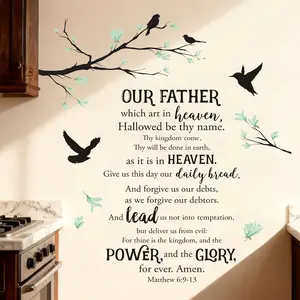 Christian Bible Verse Wall Sticker, Decorative Sticker, Waterproof Wall Decal, Tree Bird Design, Universal Flat Sticker, Suitable for Bedroom Living Room Home Decor