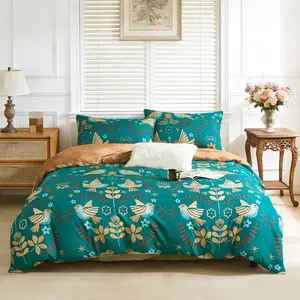 Plant Leaf Bird Print Bedding Set, 3 Piece Includes 1 Duvet Cover + 2 Pillowcases No Insert, Soft Comfortable Fabric, Perfect Birthday Gift