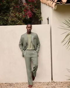 Express Relaxed Dusty Olive Linen-Blend Suit Pant