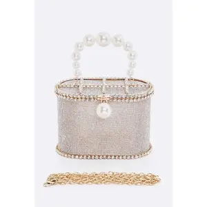 Pearl Handle Iconic Rhinestone Box Clutch