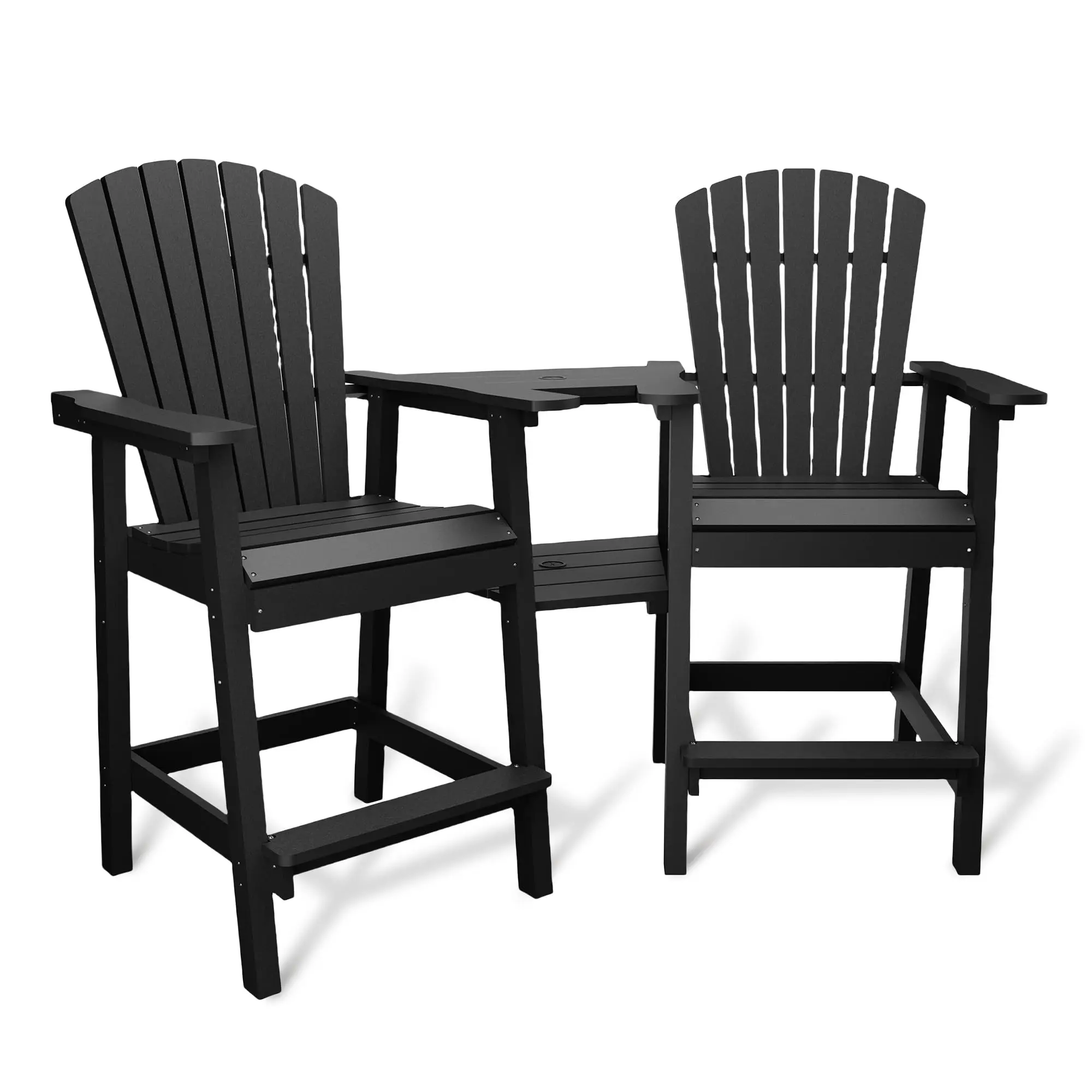 Outdoor Bar Height Adirondack Chairs, Balcony Chairs Recycled Poly Adirondack for Deck, Backyard, Tall Adirondack Chairs Weather  Set of 2, Black