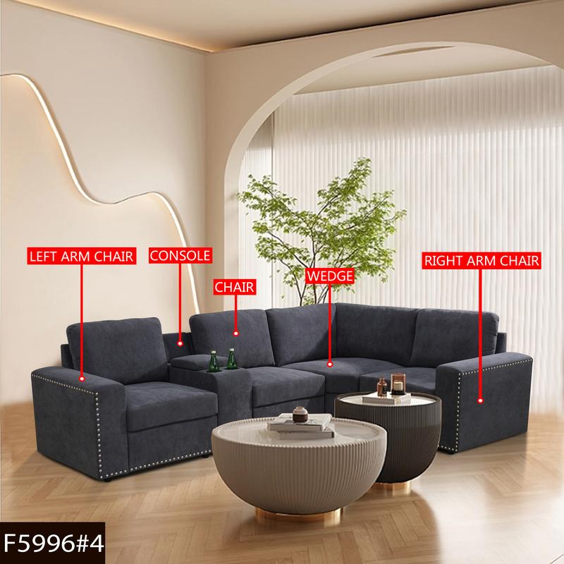 Dark Grey Corduroy 5-Piece Sofa Set - Modular Sectional for Living Room & Small Space