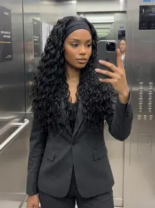 Silk Satin Ribbon Deep Wave Synthetic Headband Wig - No glue, no lace design, convenient headband wig for women without the need for adhesive | Four Seasons Series Deep Wave Hair Accessory Beauty Enhancer