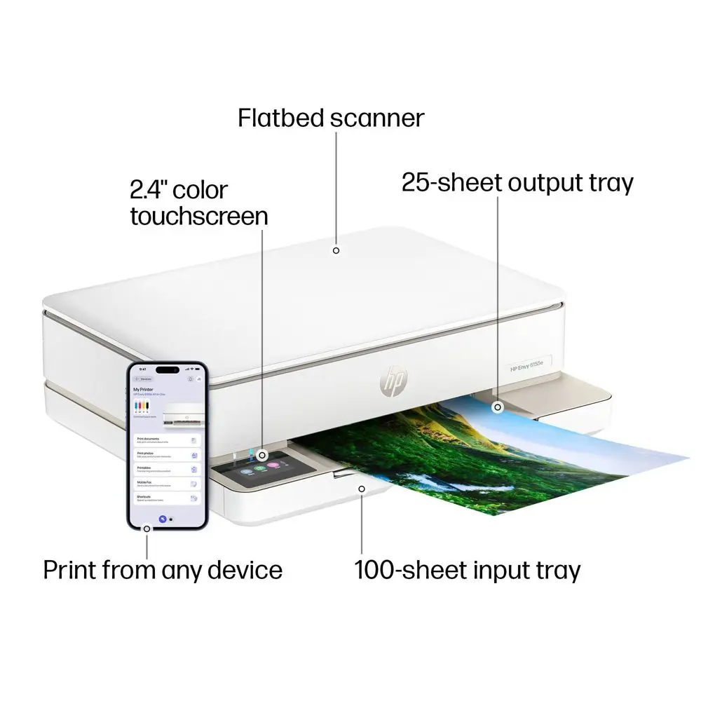 HP Envy 6155e Wireless All-in-1 Color Printer, Scanner, Copier (Model 714L5A)