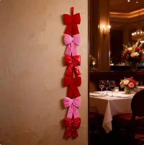 Valentine's Day Velvet Bow Garland Home Decor for Party Anniversary 6ft 183cm Length Red & Pink Bows