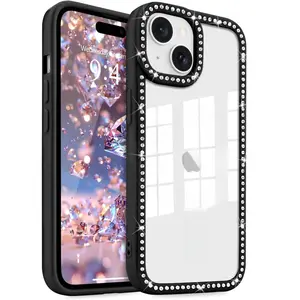 Phone cases for iPhone 17 Pro Max 16 15 14 13 12 11 Pro Max Plus  Clear Glitter Diamond Rhinestones for Women Girls Compatible with MagSafe Shiny Sparkle Soft TPU Bumper Shockproof Phone Cover case for iphone 17 Pro Max-Black
