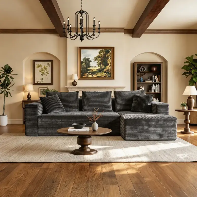 106” Modular Sectional Couch, Cloud Sectional Couch with L-Shape Chaise/Deep Seat/Armrest/Plush Corduroy Fabric, No Assembly Required, Space-Saving, Boneless Compression Couches for Living Room, Modern Convertible Sofa L Shaped Sofas
