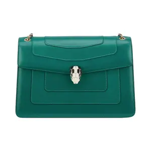 Pre-owned Bvlgari cowhide Crossbody Bags Serpenti Forever Shoulder Bag in Forest Emerald Green Karung Leather with Enamel Buckle and Leather Snake Head for Everyday and Special Occasions
