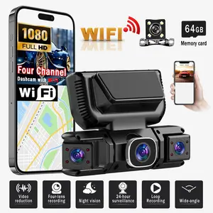 BCUOZ 360-Degree 4-Channel Dash Cam, 1080p FHD Dash Cam, featuring Wi-Fi, night vision, and emergency recording lock, and comes with a free 64GB memory card. Dash Cam, In-Car Dash Cam Wifi Dash Camera Car Security Camera Hd Driving Recorder