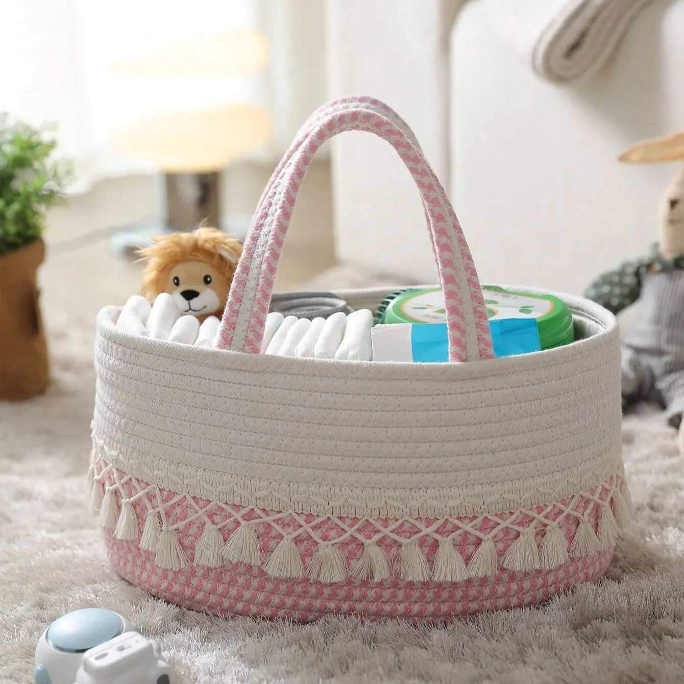 Baby Diaper Storage Basket, Toy Organizer Bin, Woven Compartment Detachable Portable, Nursery Essentials, Baby Care Accessories, Multifunctional Diaper Bag, Lightweight Diaper Handbag