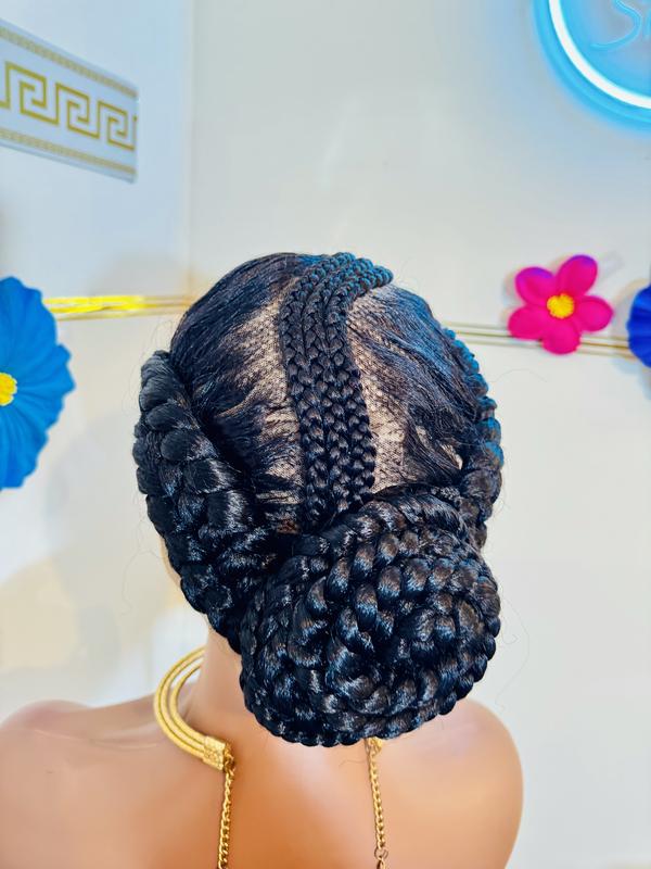 Hand braided jumbo cornrows.