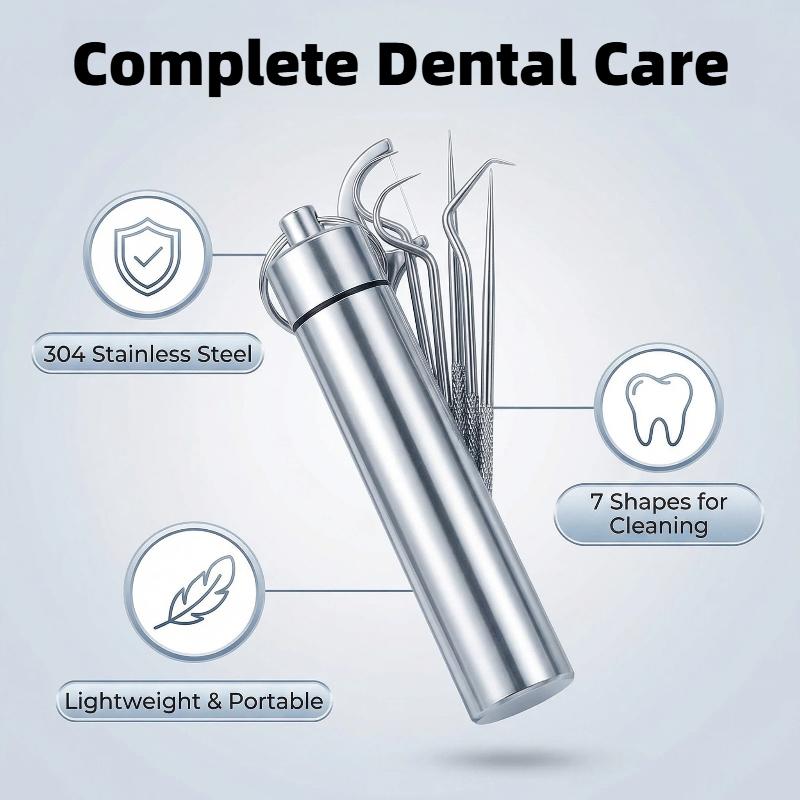 7 Pcs Portable Stainless Steel Toothpick Set, Reusable Remover Dental Tool Teeth Cleaning Tools,Keychain Toothpicks Travel Toothpick with Storage Box for Outdoor Picnic Camping Traveling-Christmas gifts, Thanksgiving gifts