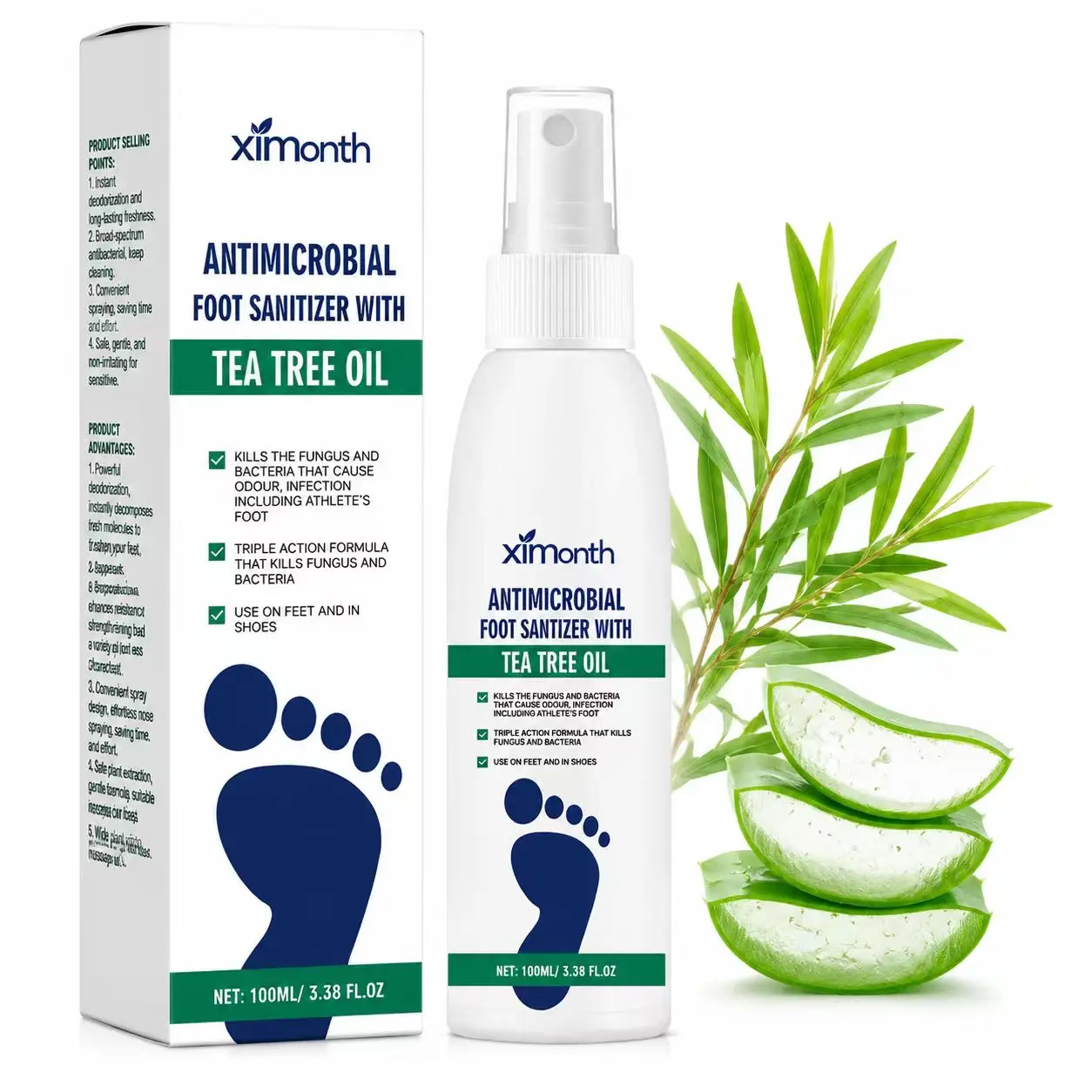 【3 bottles】Foot Spray with Tea Tree Oil - Foot Sanitizer for Feet Odor - 3.38 Ounce Bottle,Foot Care Dry Fee Moisturizer Hydrate Moisturizing Spray depies pecueca
