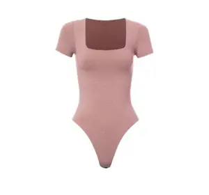 Square Neck Bodysuit for Women - Pink Short Sleeve Top with Square Neckline Womenswear