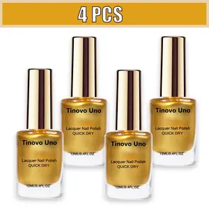Tinovo Uno 4 PCS Set Golden Metallic Nail Polish Quick Dry Formula Chrome Finish 12ml/Bottle Total 48ml Unbelievable Gold Shimmer US Local Shipping
