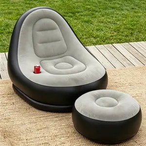 Inflatable Lounge Chair with Ottoman, Ergonomic Portable Air Sofa with Cup Holder, 220LBS Capacity Blow-Up Chair for Indoor & Outdoor Relaxation summervibes