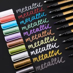10pcs Metal Marking Pens, Medium Point Metallic Marker Pens, Art Markers, Marker Pen Set, Ideal for Rock Painting, Paper, Card Making, Scrapbook & DIY Crafts