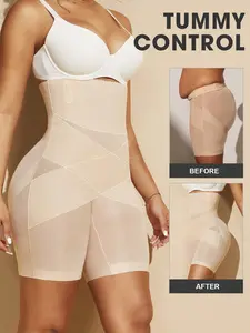 Women's High Waist Elastic Criss-Cross Seamless Shapewear Shorts, Tummy Control & Butt Lifting Design, Flatter Your Figure Comfortably