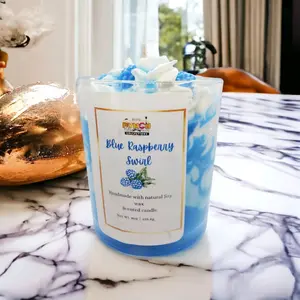 Handmade Blue Raspberry Swirl Dessert Candle - Aroma Therapy and Home Decor Scented Decoration