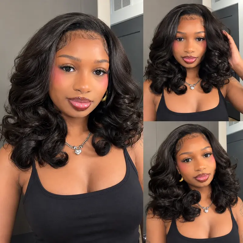 Celie Hair Yaki Layers Body Wave Half Wig 180% & 250% Density Glueless Human Hair Wigs With Drawstring Cap Invisible Hairline Kinky Curly / Burmese Curly Seamless Flip Over Wig Beginner Friendly