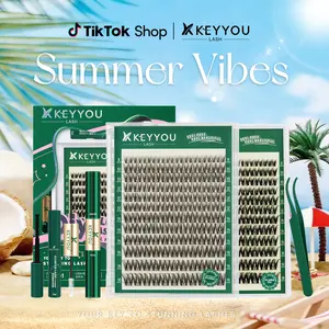 【Creator only】 KEYYOU Flora Lash Kit | Kim & Kylie D curl | Spider Lash | Volume Boosting | Waterproof | Long-Lasting | DIY Extensions | 132PCS Cluster Lashes | Soft | Easy DIY At Home | Ultra Thin Band