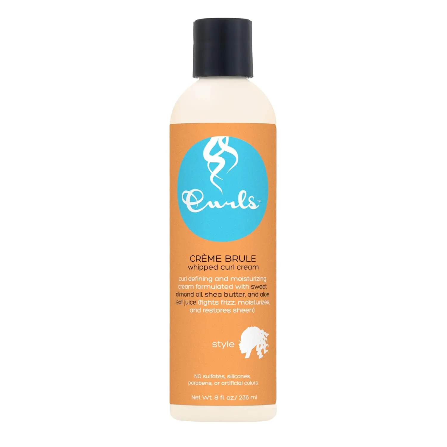 CURLS Crème Brule Whipped Sculpting Cream - Silicone-Free, Paraben-Free Non-Holding Cream Styler for Curly, Dry Hair, 8oz Hydrating Haircare with Organic Sunflower & Shea Butter, Sweet Almond Oil, Shine Enhancing, Frizz Control