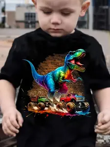 2026 New Children's Boys Girls Dinosaur T-Shirt Summer Short Sleeve Boys Clothing Tyrannosaurus T-Shirt Top 1-8 Years Toddler Children's Truck Summer Clothing Boys Girls Teenagers Children Boys Girls Teenagers Children