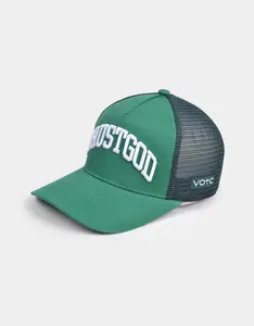 Cotton Trucker Hat - Casual Luxury Style, Trust God Design, Forest Green Color