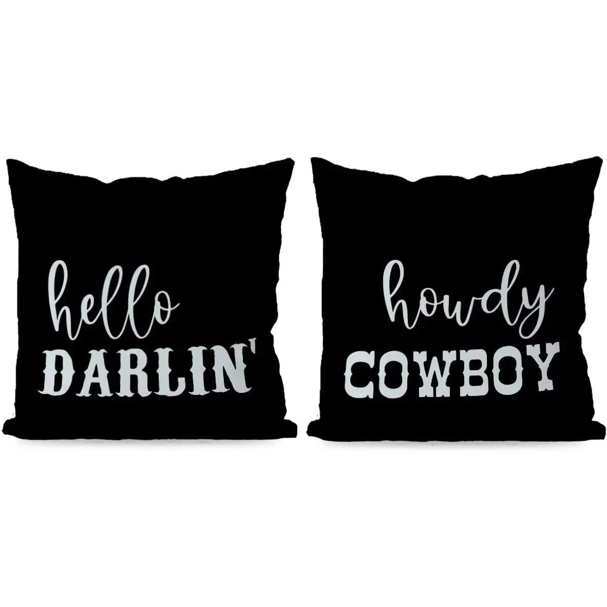 Western Throw Pillow Covers 18x18 Set of 2,Western Home House Decor for Couch Bedroom Living Room Black Pillow Covers Decorative for Western Bedding Decor Cowboy Couple Gifts