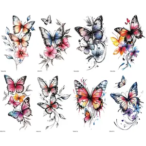 8 Colorful Butterfly Temporary Tattoos, Realistic Waterproof and Sweatproof Flower Designs, Perfect for Women and Girls Body Art