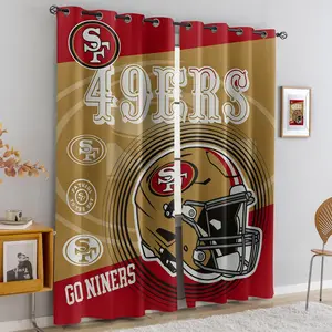 2 panels 49ers Football Team Print Blackout Curtains, SF 49ers Helmet & Logo Pattern Thermal Insulated Window Drapes for Man Cave Bedroom, NFL Sports Themed Home Decor