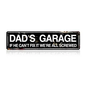 Funny "Dad's Garage" Vintage Metal Sign - 4x16 Inch Man Cave Wall Decor, Perfect Father's Day Gift for Dads & Garage Enthusiasts