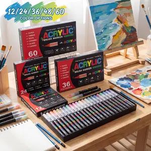 12/24/36/48/60 Colors Acrylic Paint Markers, Soft Brush Tip Pens and Markers, Acrylic Paint Pens for Wood, Stone, Canvas, Glass, Fabric, Egg, Rock Painting and DIY Crafts Art Supplies Art Set