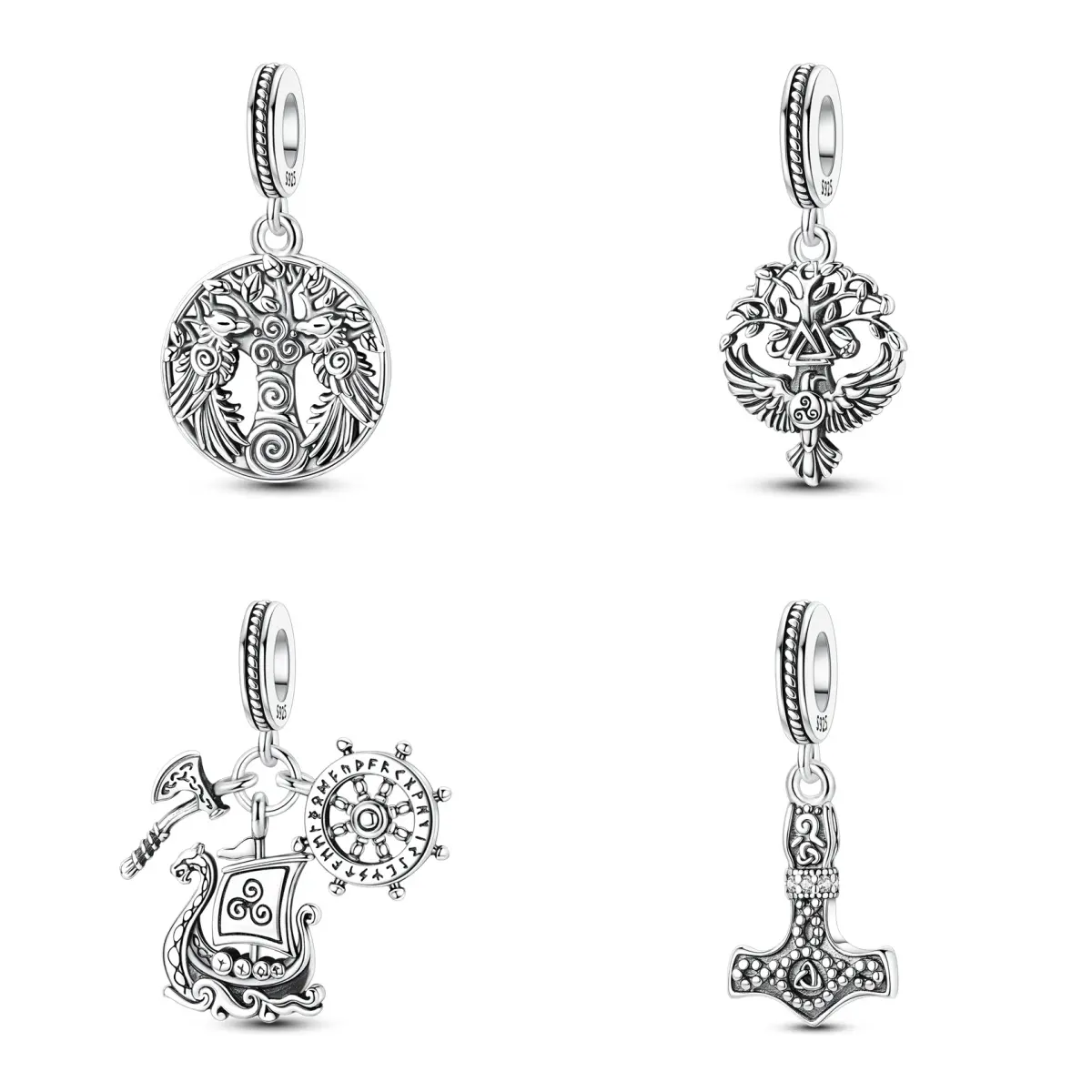 MULA Women's Silver-Plated Viking Charms & Pendants Set - Symbolic Beads, Norse Rune, Tree of Life, Valhalla Raven, Viking Longship, Compass, Norse Hammer - Bracelet-Compatible Costume Jewelry Ideal for Adults' Anniversary Gift, Collectibles, Nordic