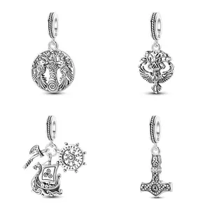 MULA Women's Nordic Charm Set - Silver-Plated Norse Rune Beads, Tree of Life, Valhalla Raven, Viking Longship, Compass, Norse Hammer Pendants - Bracelet-Compatible Costume Jewelry Ideal Gift