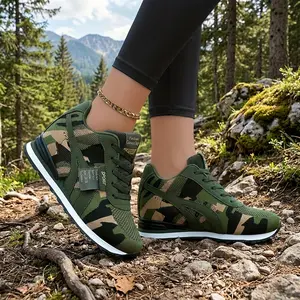 Women’s Camo Chunky Platform Loafer Slip-Ons – Hidden Wedge Height Increasing Sneakers for Women