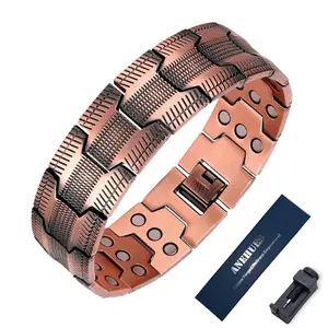 Anehues Copper Bracelet for Men, 3X Ultra Strength Magnetic Bracelets, 99.99% Pure Copper with 3850 Gauss Neodymium Magnets, Adjustable,gift for him