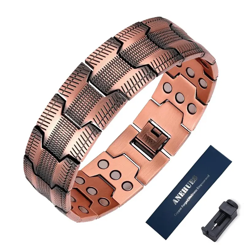 Anehues Copper Bracelet for Men, 3X Ultra Strength Magnetic Bracelets, 99.99% Pure Copper with 3850 Gauss Neodymium Magnets, Adjustable,giftforhim