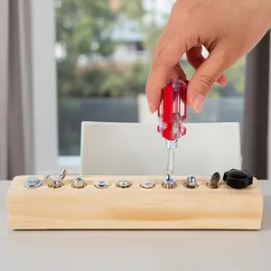 Wooden Screwdriver Board Toy for Kids, Montessori Fine Motor Skills Busy Board with Screws, Nuts, Mini Tools, Educational Learning Toy for Toddlers