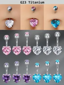 14g Belly Button Rings, G23 Titanium Steel Surgical Steel Hypoallergenic Cubic Zirconia, Cute Heart Navel Barbell Rings Body Piercing Jewelry 8/10/12/14mm Gems For Piercings